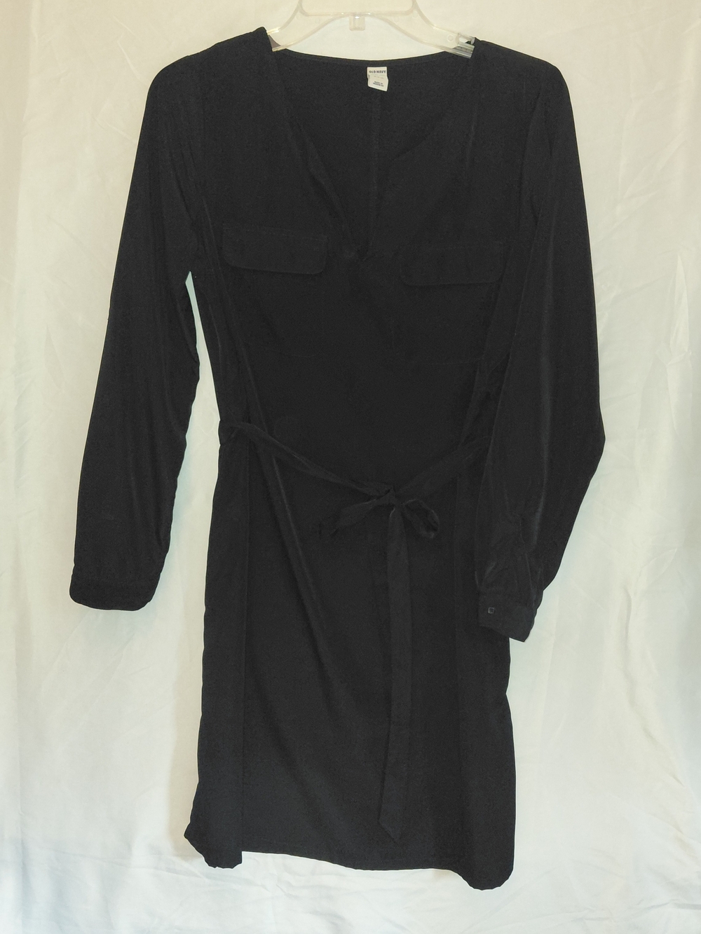 Old Navy Black Long-Sleeve Tie-Waist Dress